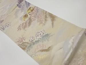 リサイクル　山並みに木々・民家風景模様織出し袋帯